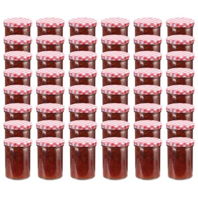 Emaga vidaxl szklane słoiki na dżem, biało-czerwone pokrywki, 48 szt, 400 ml