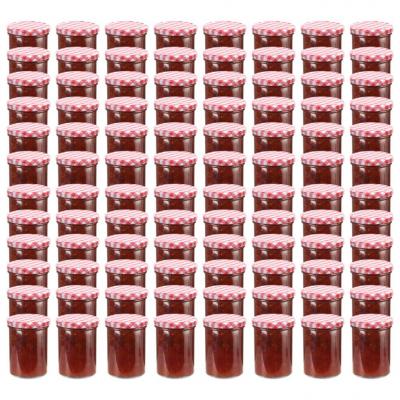 Emaga vidaxl szklane słoiki na dżem, biało-czerwone pokrywki, 96 szt, 400 ml