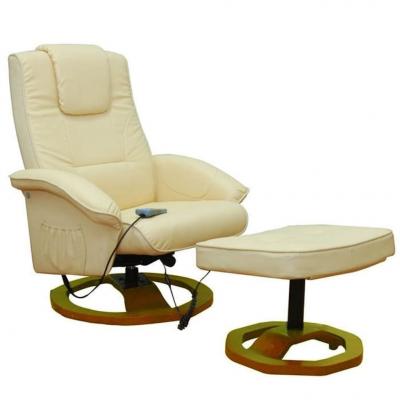 Emaga vidaxl fotel masujący z podnóżkiem, kremowy, sztuczna skóra