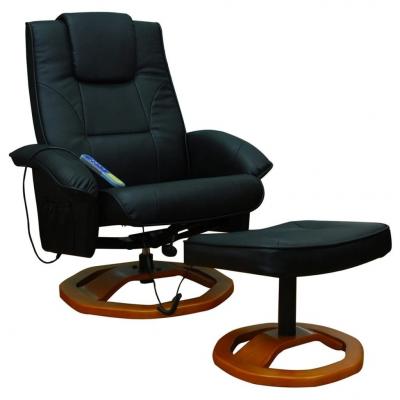 Emaga vidaxl fotel masujący z podnóżkiem, czarny, sztuczna skóra