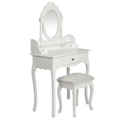 Emaga vidaxl toaletka z lustrem i stołkiem, biała