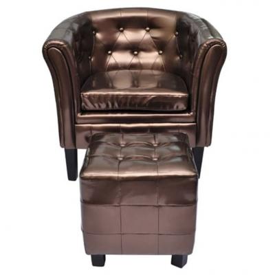 Emaga vidaxl fotel klubowy z podnóżkiem, brązowy, sztuczna skóra