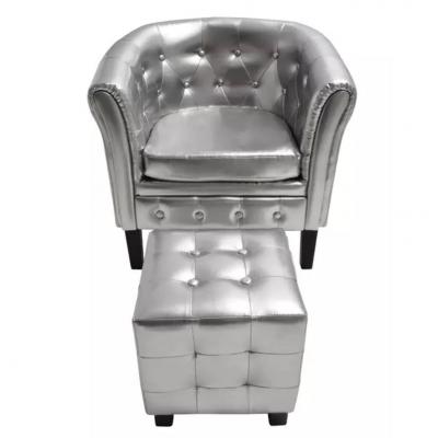Emaga vidaxl fotel z podnóżkiem, srebrny, sztuczna skóra