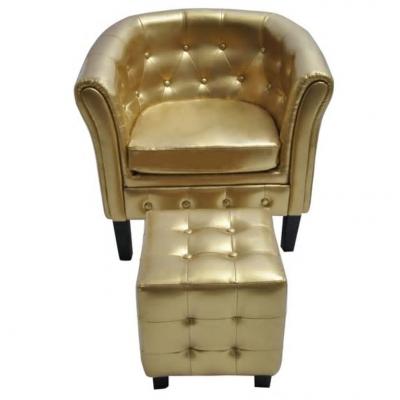 Emaga vidaxl fotel z podnóżkiem, złoty, sztuczna skóra