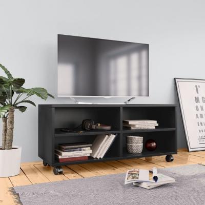 Emaga vidaxl szafka pod tv z kółkami, czarna, 90x35x35 cm, płyta wiórowa