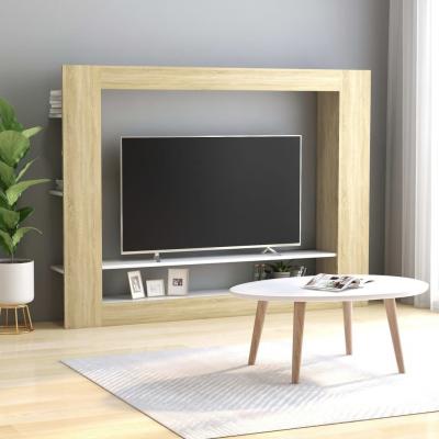 Emaga vidaxl szafka tv, biała i dąb sonoma, 152 x 22 x 113 cm, płyta wiórowa