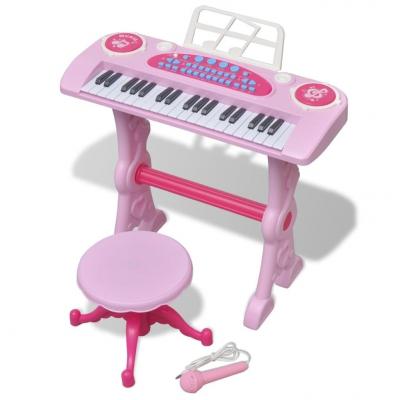 Emaga zabawkowy keyboard ze stolikiem i mikrofonem, różowy