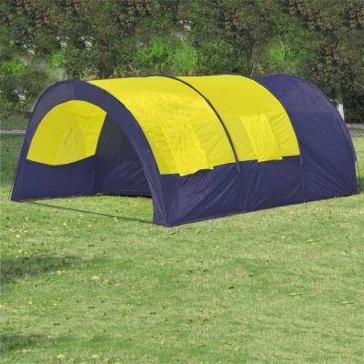 Emaga namiot 6-osobowy, niebieski z żółtymi elementami.