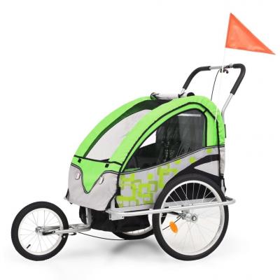 Emaga vidaxl rowerowa przyczepka dla dzieci/wózek 2-w-1, zielono-szara