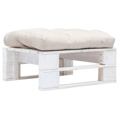 Emaga vidaxl ogrodowy stołek z palet z piaskową poduszką, biały, drewno