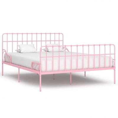 Emaga vidaxl rama łóżka ze stelażem z listw, różowa, metalowa, 200x200 cm