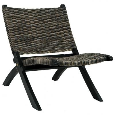 Emaga vidaxl krzesło, czarne, naturalny rattan kubu i lite drewno mahoniowe