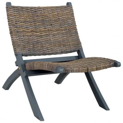 Emaga vidaxl krzesło, szare, naturalny rattan kubu i lite drewno mahoniowe