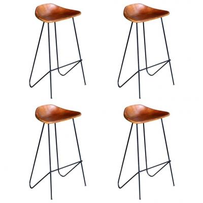 Emaga vidaxl krzesła barowe, 4 szt., prawdziwa skóra, brązowe