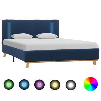 Emaga vidaxl rama łóżka z led, niebieska, tapicerowana tkaniną, 120 x 200 cm