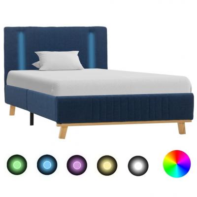Emaga vidaxl rama łóżka z led, niebieska, tapicerowana tkaniną, 100 x 200 cm