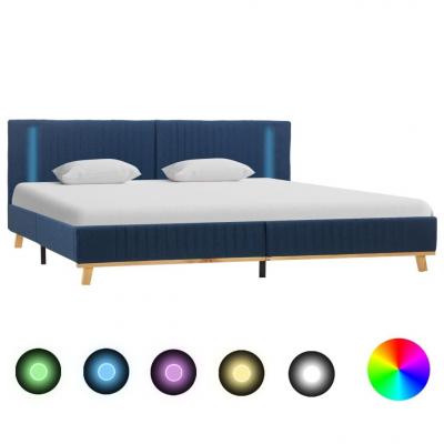 Emaga vidaxl rama łóżka z led, niebieska, tapicerowana tkaniną, 180 x 200 cm