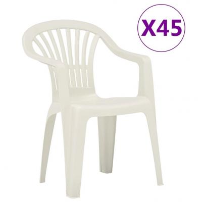 Emaga vidaxl krzesła ogrodowe układane w stos, 45 szt., plastikowe, białe