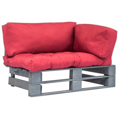 Emaga vidaxl sofa ogrodowa z palet z czerwonymi poduszkami, drewno sosnowe