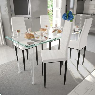 Emaga 4 wysokie białe krzesła do jadalni + stół ze szklanym blatem