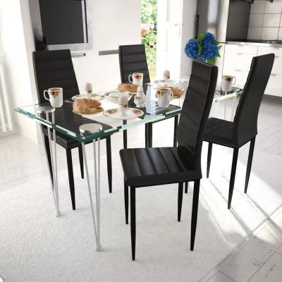 Emaga 4 wysokie czarne krzesła do jadalni + stół ze szklanym blatem