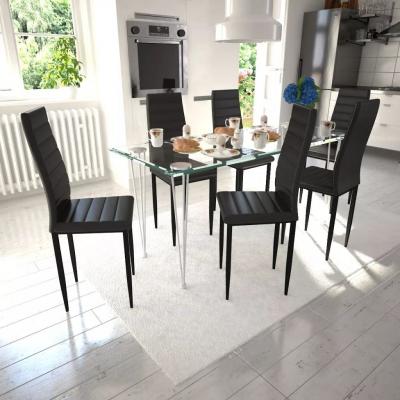 Emaga 6 wysokich, czarnych krzeseł do jadalni + stół ze szklanym blatem
