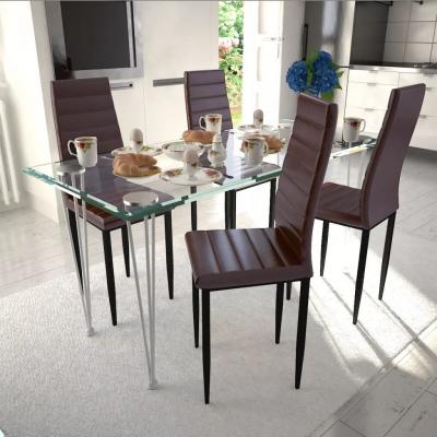 Emaga 4 wysokie brązowe krzesła do jadalni + stół ze szklanym blatem