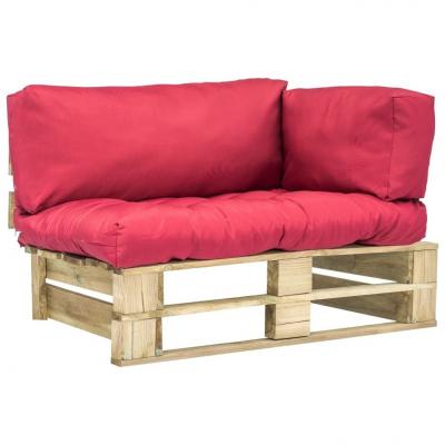 Emaga vidaxl sofa ogrodowa z palet z czerwonymi poduszkami, drewno