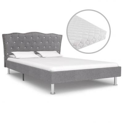 Emaga vidaxl łóżko z materacem, jasnoszare, tkanina, 120 x 200 cm