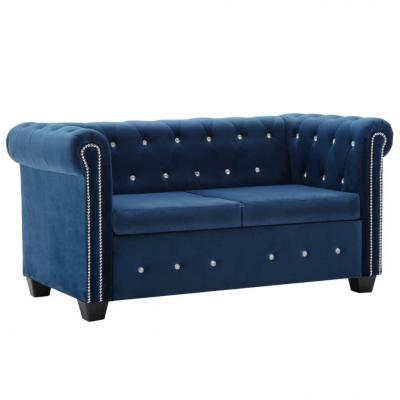 Emaga vidaxl sofa chesterfield, 2-os., aksamit, 146x75x72 cm, niebieska