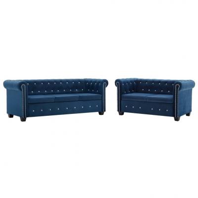 Emaga vidaxl zestaw sof w stylu chesterfield, 2 szt., aksamit, niebieskie