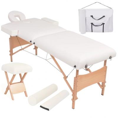 Emaga vidaxl składany, dwuczęściowy stół do masażu ze stołkiem, biały