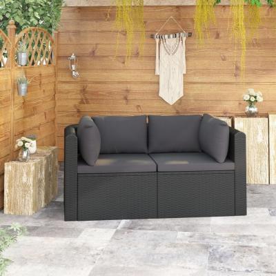 Emaga vidaxl 2-częściowa sofa ogrodowa, z poduszkami, polirattan, czarna