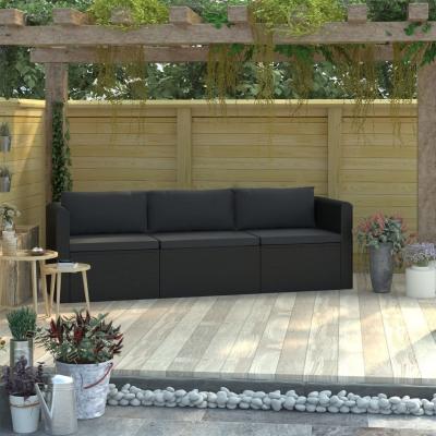 Emaga vidaxl 3-częściowa sofa ogrodowa, poduszki, rattan pe, czarny