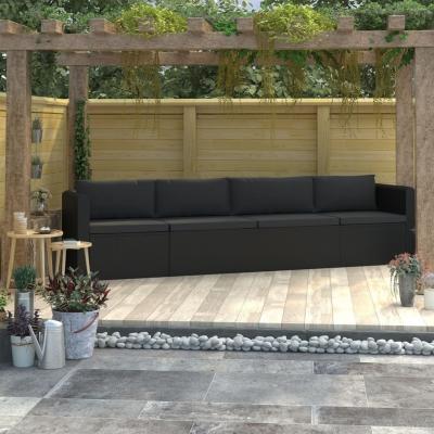 Emaga vidaxl 4-częściowa sofa ogrodowa, poduszki, rattan pe, czarna