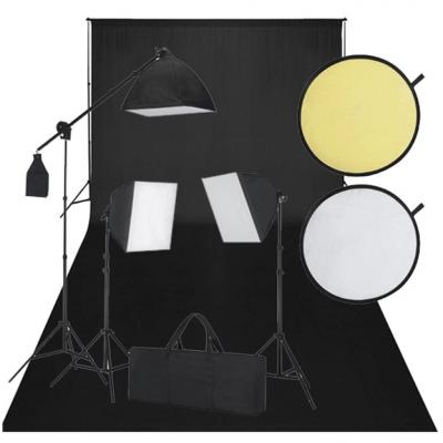 Emaga zestaw do studio: czarne tło, 3 lampy światła ciągłego i blenda