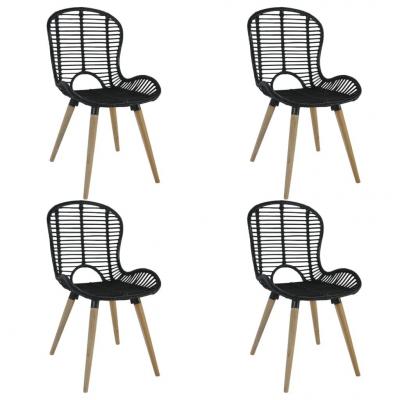 Emaga vidaxl krzesła stołowe, 4 szt., czarne, naturalny rattan