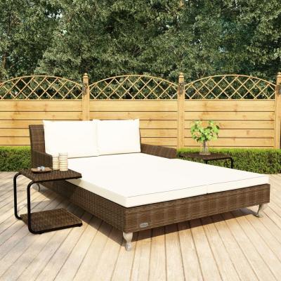 Emaga vidaxl 2-osobowe łóżko ogrodowe z poduszkami, rattan pe, brązowe
