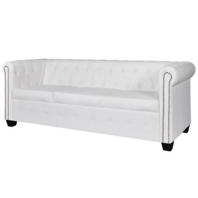 Emaga vidaxl sofa 3-osobowa w stylu chesterfield, sztuczna skóra, biała