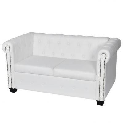 Emaga vidaxl sofa 2-osobowa w stylu chesterfield, sztuczna skóra, biała