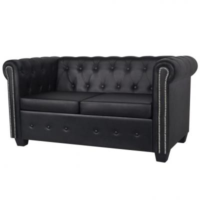 Emaga vidaxl sofa 2-osobowa w stylu chesterfield, sztuczna skóra, czarna