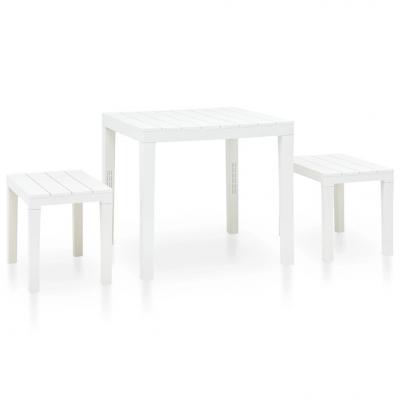 Emaga vidaxl stolik ogrodowy z 2 ławkami, plastikowy, biały
