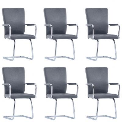 Emaga vidaxl krzesła stołowe, wspornikowe 6 szt., zamszowa szarość, ekoskóra