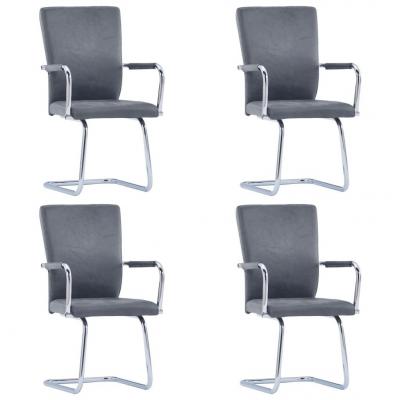 Emaga vidaxl krzesła stołowe, wspornikowe, 4 szt., zamszowy szary, ekoskóra