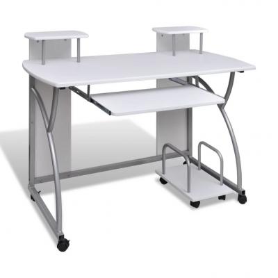 Emaga vidaxl biurko komputerowe z ruchomą podstawką na klawiaturę, białe