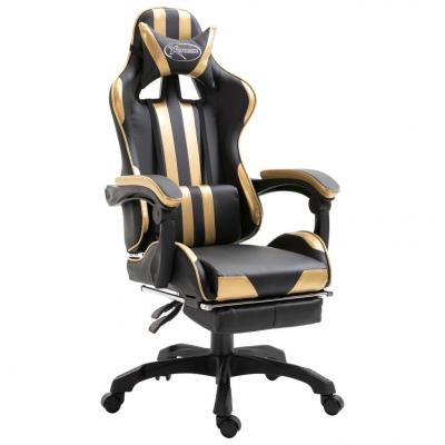 Emaga vidaxl fotel dla gracza z podnóżkiem, złoty, sztuczna skóra