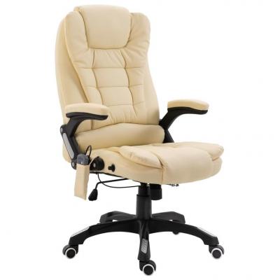 Emaga vidaxl krzesło biurowe z masażem, kremowe, sztuczna skóra