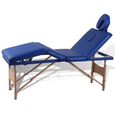 Emaga niebieski składany stół do masażu 4 strefy z drewnianą ramą