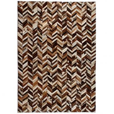 Emaga vidaxl dywan ze skóry, patchwork w jodełkę, 190x290 cm, brązowo-biały