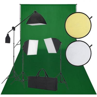 Emaga zestaw do studio: zielone tło, 3 lampy światła ciągłego i blenda